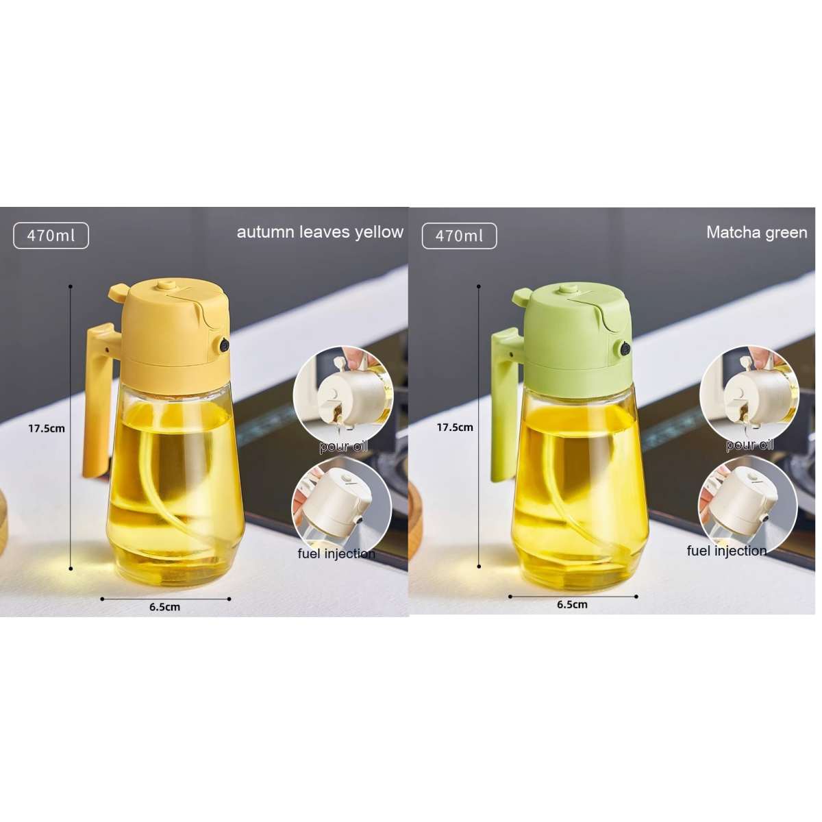 470 ml 2-in-1 Olivenöl Sprühflasche – Glas Ölspender für Küche, BBQ & Airfryer