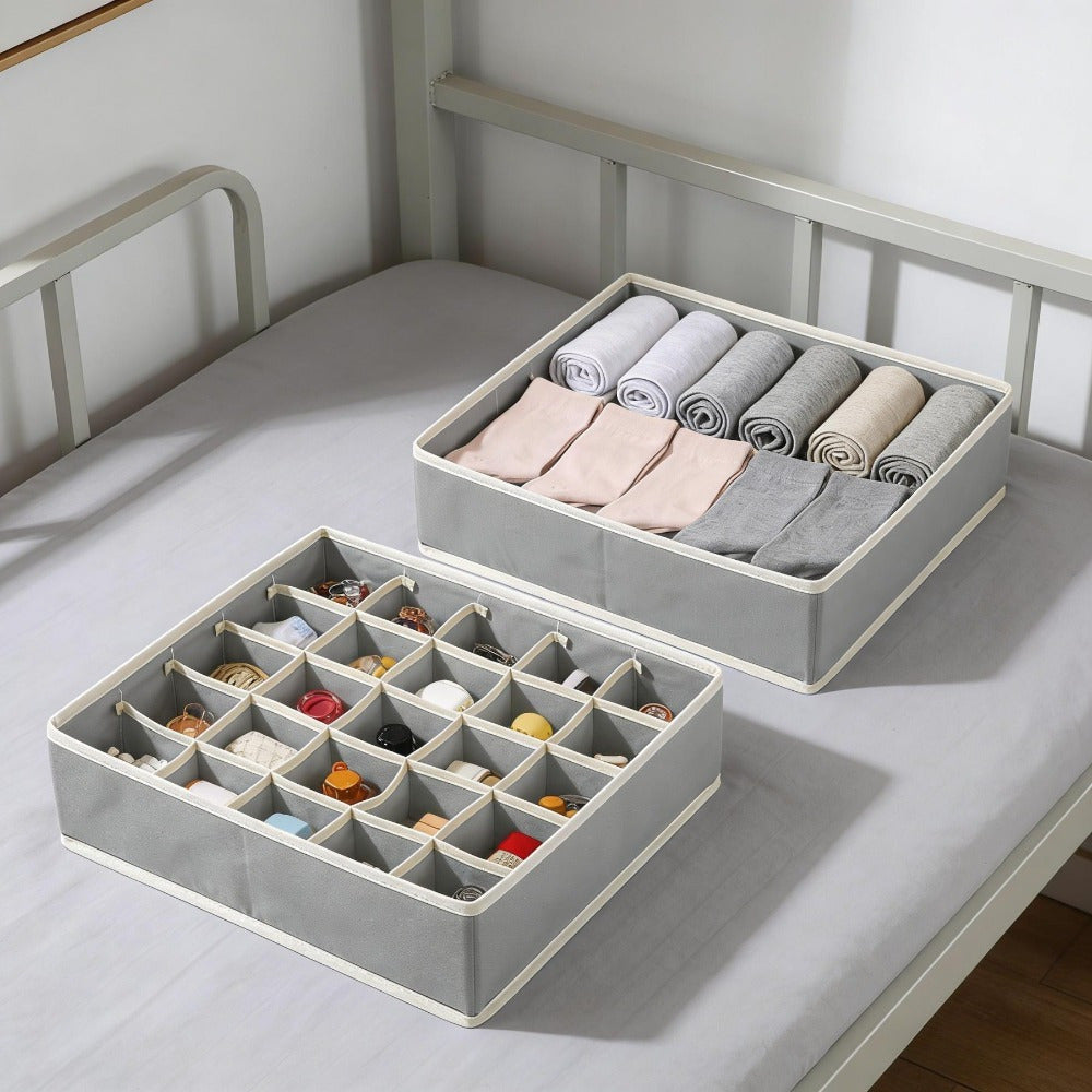 2er Set Schubladen-Organizer – 7 & 24 Fächer für Kleidung, Unterwäsche – Azero Store