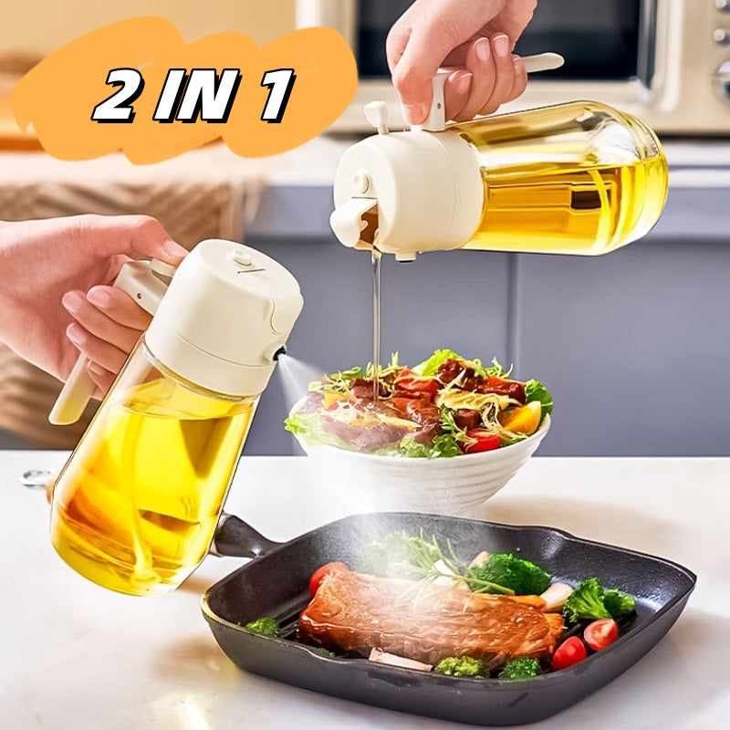 470 ml 2-in-1 Olivenöl Sprühflasche – Glas Ölspender für Küche, BBQ & Airfryer