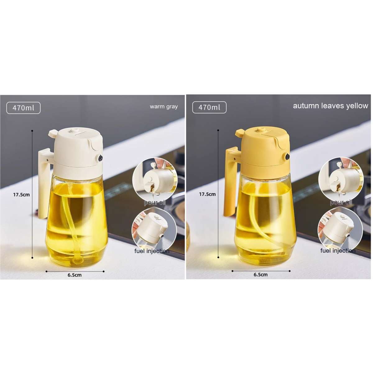 470 ml 2-in-1 Olivenöl Sprühflasche – Glas Ölspender für Küche, BBQ & Airfryer