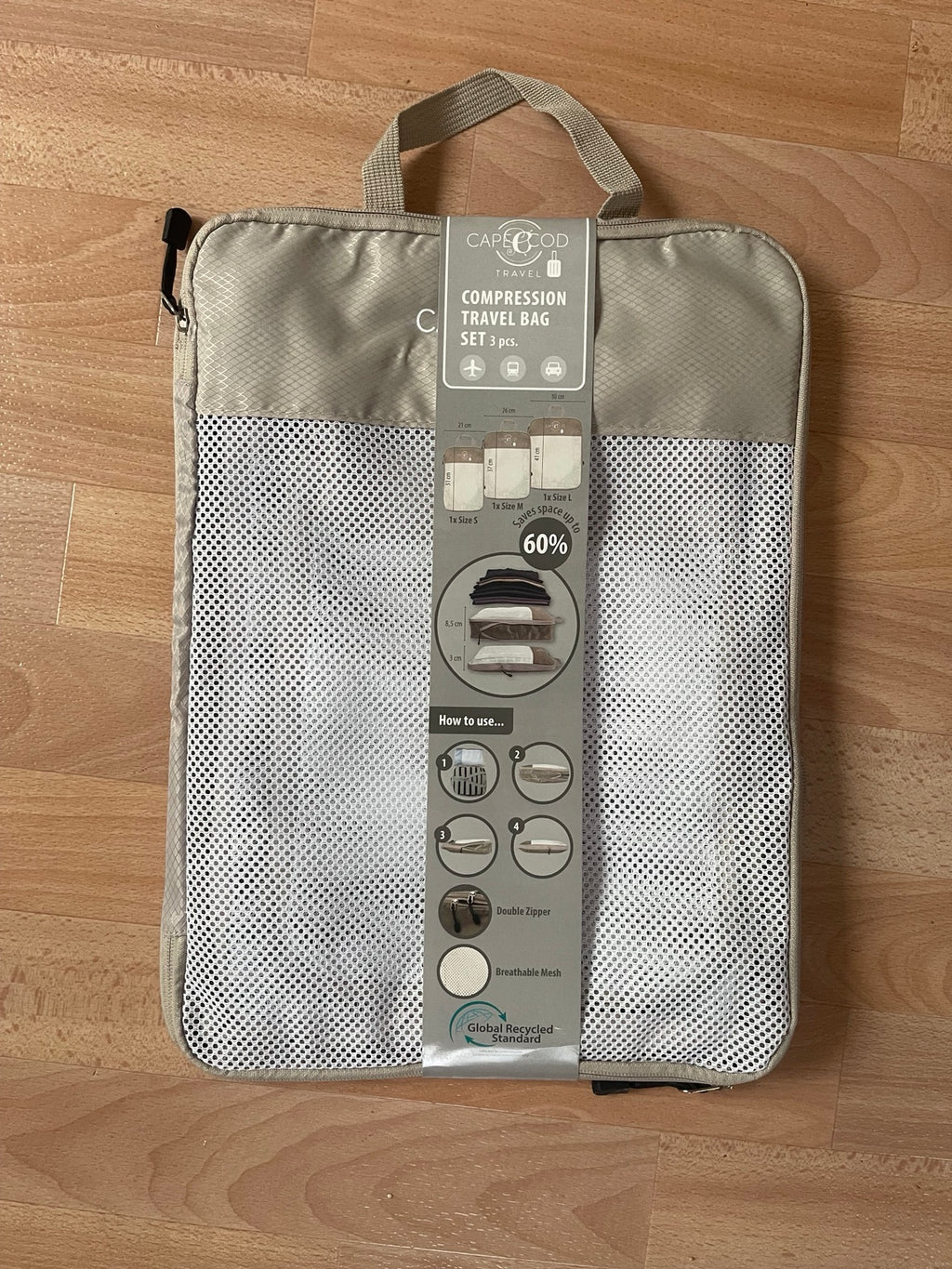 3-teiliges Kompressions-Packwürfel-Set für Reisen – Beige