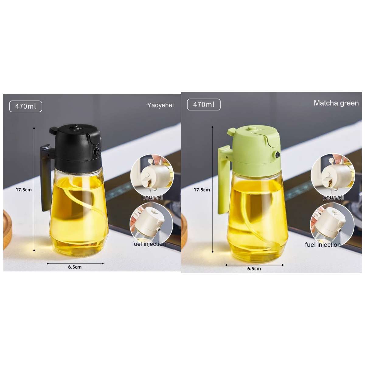 470 ml 2-in-1 Olivenöl Sprühflasche – Glas Ölspender für Küche, BBQ & Airfryer