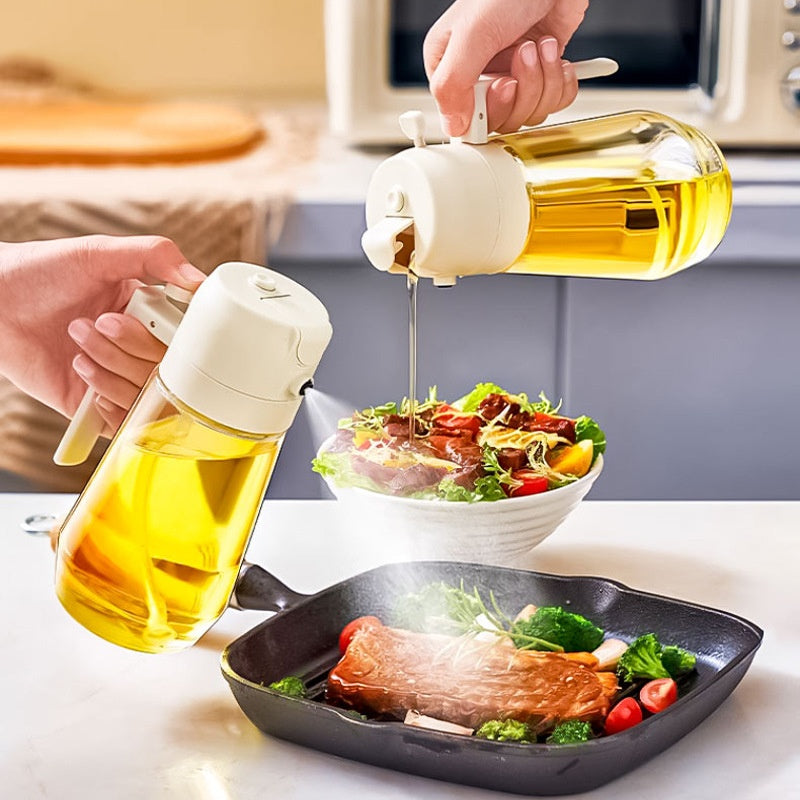 470 ml 2-in-1 Olivenöl Sprühflasche – Glas Ölspender für Küche, BBQ & Airfryer
