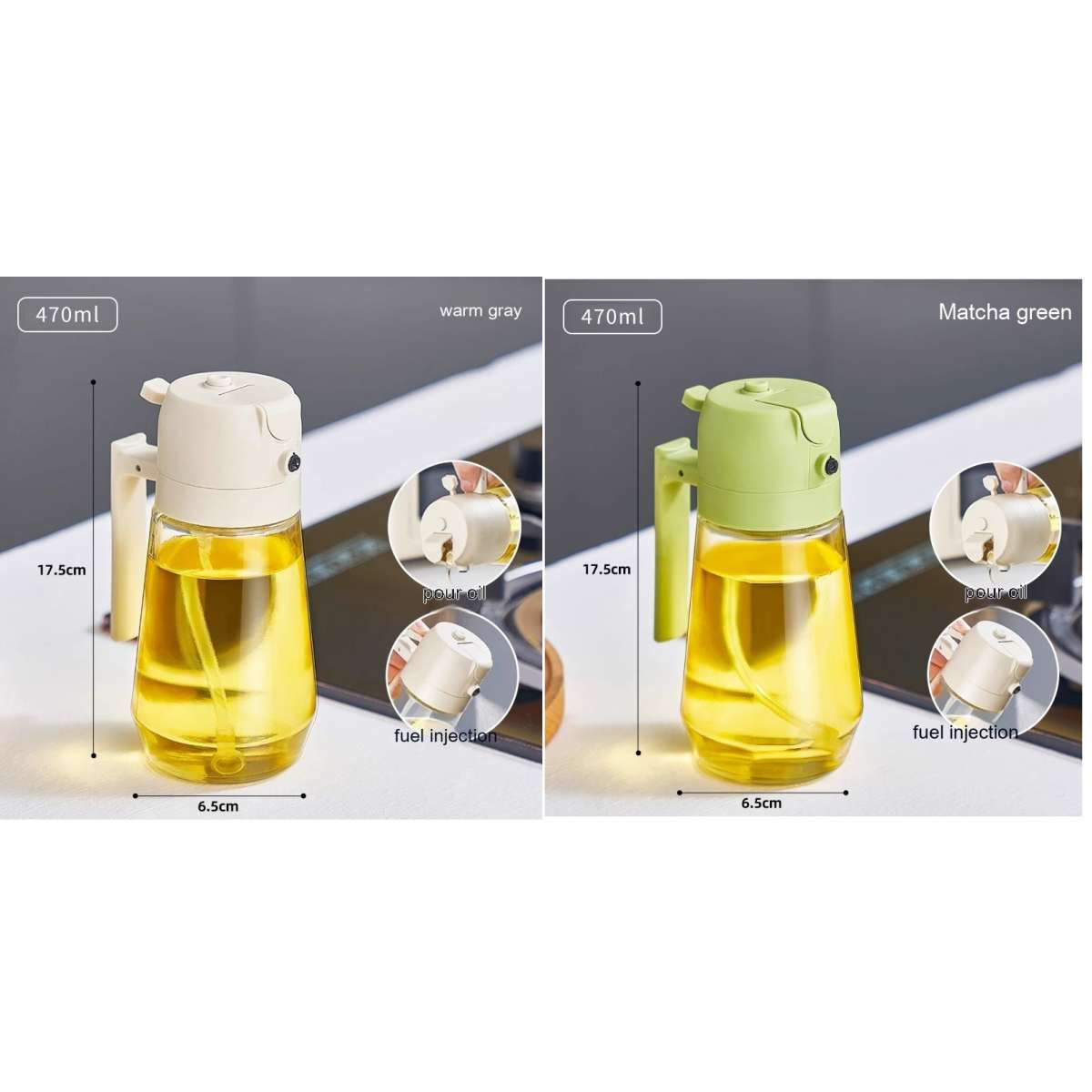 470 ml 2-in-1 Olivenöl Sprühflasche – Glas Ölspender für Küche, BBQ & Airfryer
