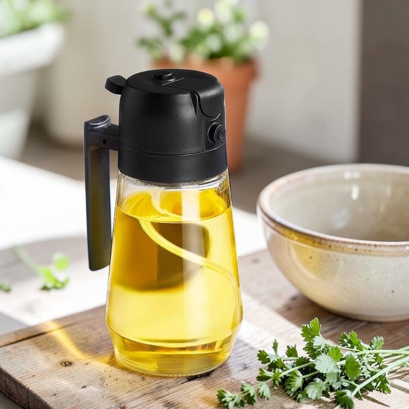 470 ml 2-in-1 Olivenöl Sprühflasche – Glas Ölspender für Küche, BBQ & Airfryer